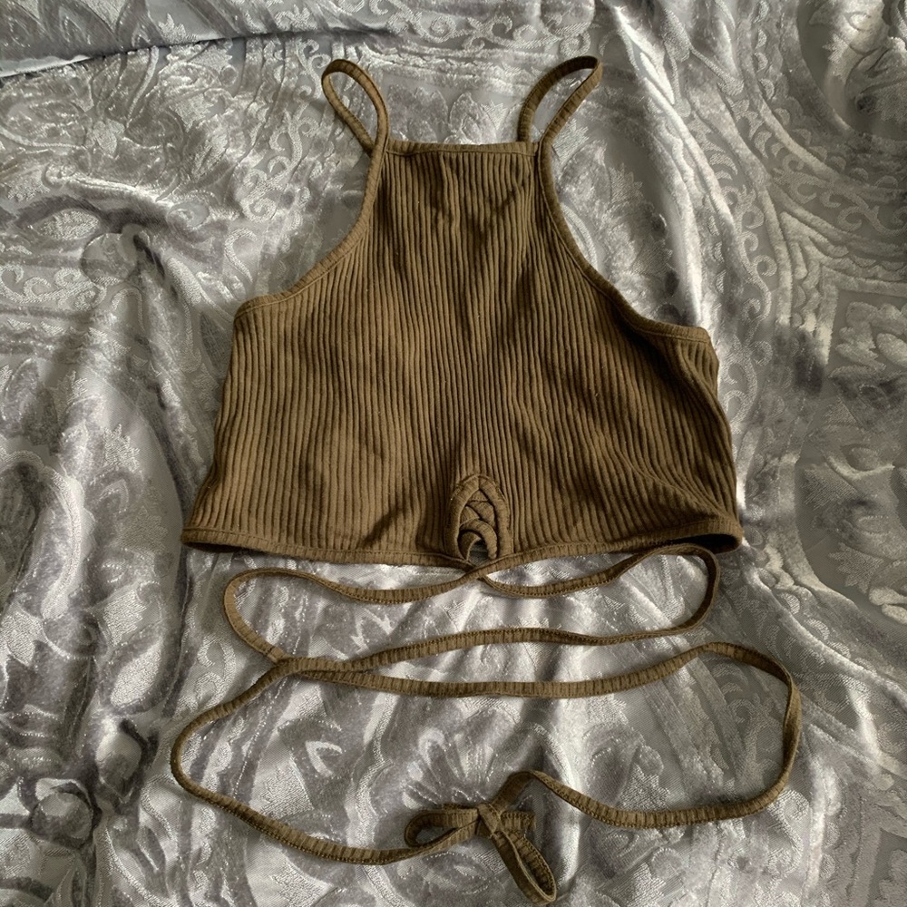 Halter green army green tie crop top
